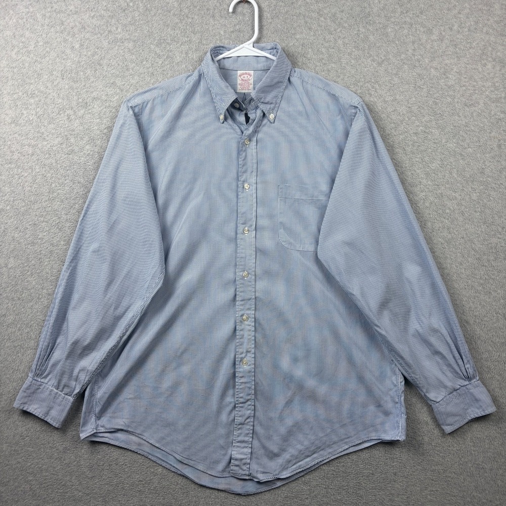 Brooks Brothers Makers Shirt Mens 16 - 4 Blue Striped Pinpoint OCBD Made In USA